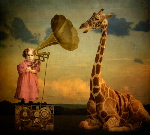 Giraffe and girl by Corinne Geertsen