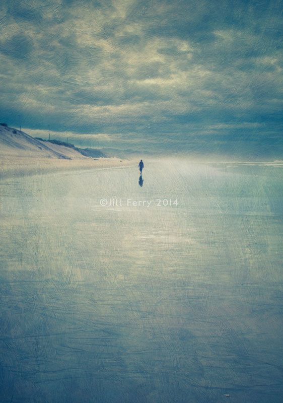 Lone Person on a NZ beach with added Flypaper textures