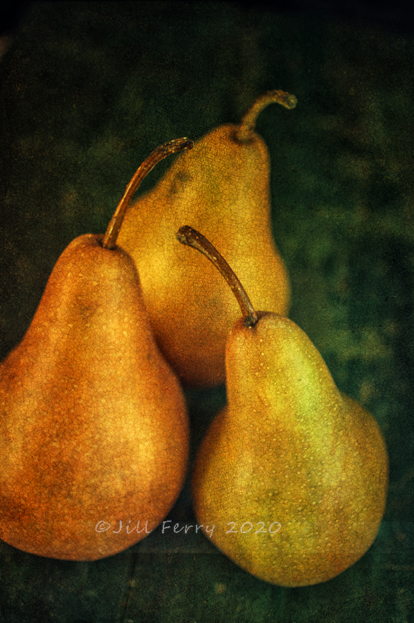 Three pears with textures from Flypaper Textures